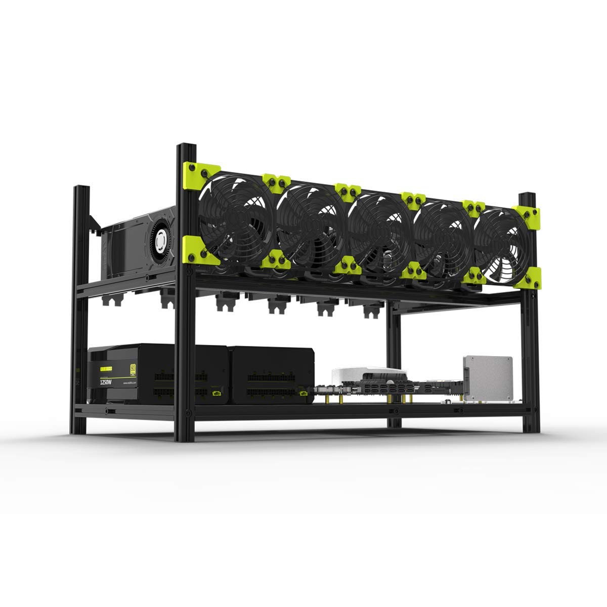 Veddha V3c 6 Gpu Mining Cas!   e Aluminum Stackable Mining Rig Open Air Frame Case With Fan Mount Ethereum Eth Etc Zcash Zec Monero Xmr Bitcoin Btc - 